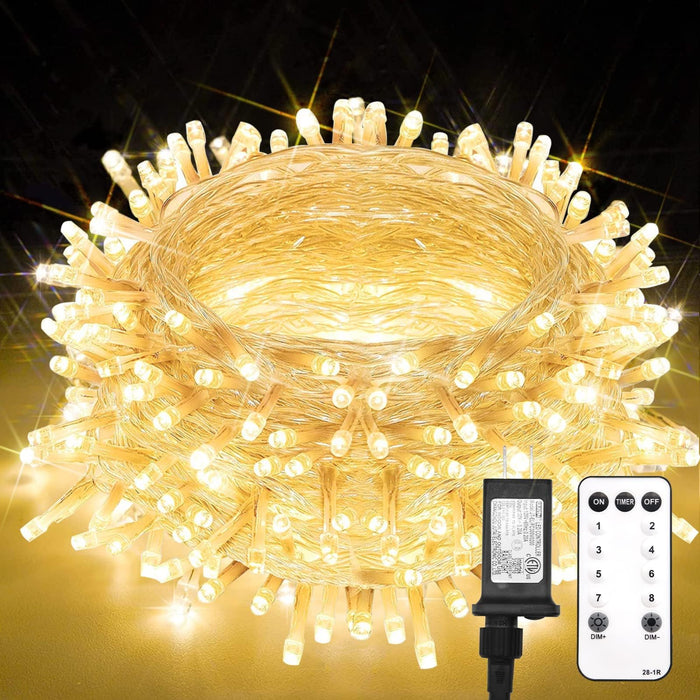 suddus Christmas Lights Outdoor,66 ft 200 LED Warm White String Lights,White Fairy Lights with Remote for Wedding, Garden, Trees, Christmas, Backyard Decorations