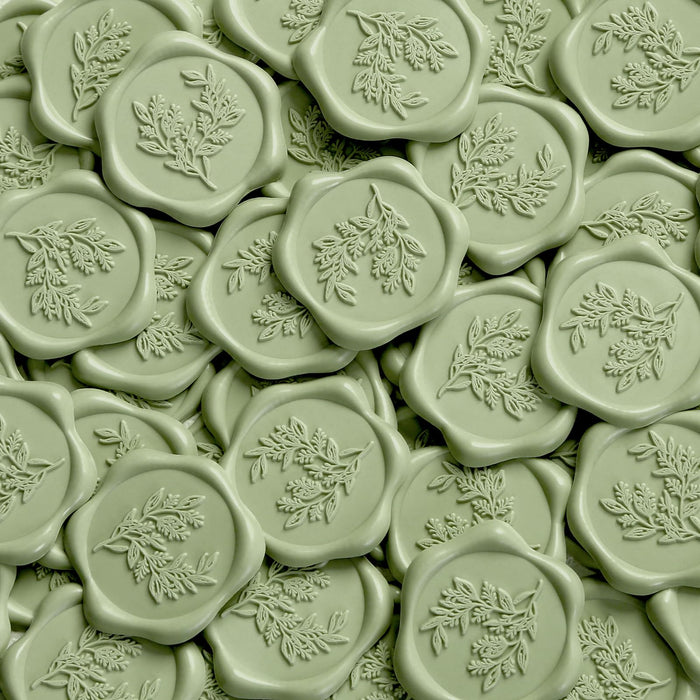UNIQOOO Wax Seal Stickers - Eucalyptus Wedding Invitation Envelope Seal Stickers, 100 Pcs Self- Adhesive Sage Green Stickers, Perfect for Invitation, Christmas, Gift Wrapping, Party