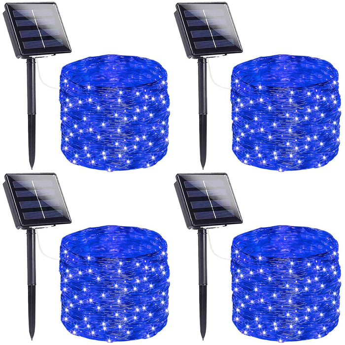 Extra-Long Solar String Lights Outdoor, 4-Pack 400 LED Solar Christmas Lights, Waterproof Copper Wire 8 Modes Twinkle Fairy Lights for Xmas Tree Garden Party Wedding Christmas Decor(Blue)