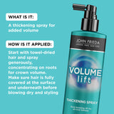 JOHN FRIEDA Volume Lift Thickening Spray for Fine or Flat Hair - Instant Root Booster with Air-Silk Technology - 6 Ounces