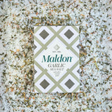 Maldon Garlic Sea Salt Flakes, blended with Wild and Roasted Garlic - Take simple dishes to the next level - Fantastic Flavour - Unique Pyramid-Shaped Sea Salt Flakes- 100g Box