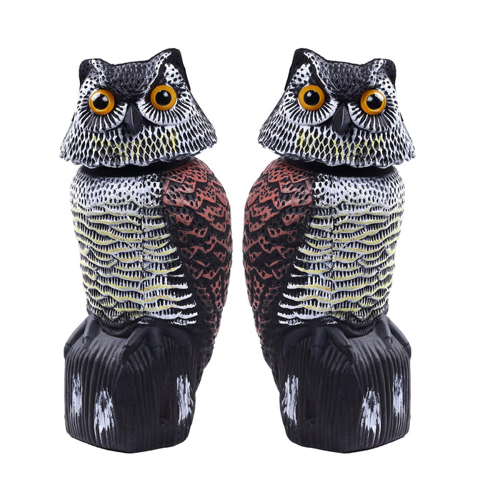 Hedoc 2 Pack Fake Owl Decoys to Scare Birds Away(15 inch), Rotating Head Sculptures, Nature Enemy Scarecrow Plastic Statues, Pest Repellent,Pigeon Deterrent Outdoor Yard, Garden Protectors