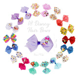 Disney 100th Anniversary Special Hair Accessory for Girls|18pc Disney Hair Bow Clips Featuring Favorite Characters with a String Bag Bow Holder with hanger. For all occasions & ages 3+