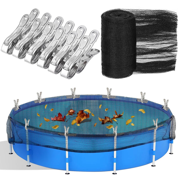18 Feet Round Leaf Net Cover for Above Ground Pool, Winter Cover Mesh Cover with 12 Pcs Large Metal Clips，Pool Safety Net Fits 18FT Above Ground Pools, Keeps Leaves Out of Your Pool （Black）