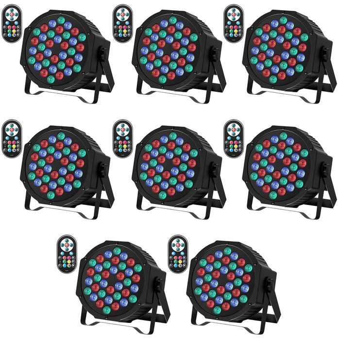 JAJALUYA LED Par Lights 36 LED Stage Lights 7 Modes RGB DJ Lights with Sound Activated Remote and DMX Control DJ Uplighting for Birthday Party Events Wedding Christmas Stage Lighting (8 Packs)
