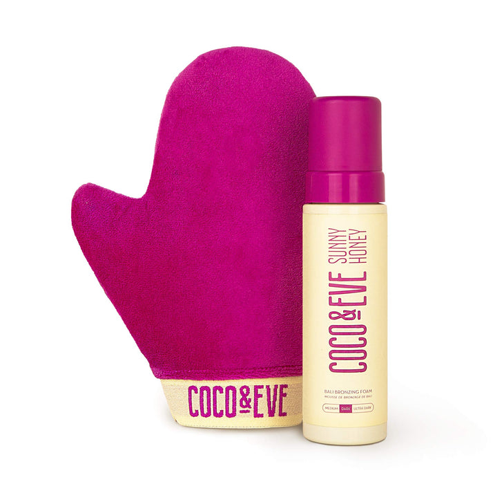 Coco & Eve Self Tanner Mousse Kit - All Natural| Sunless Instant Tanning Lotion with Bronzer & Mitt Applicator | Sunny Honey Bali Bronzing Kit (Ultra Dark)