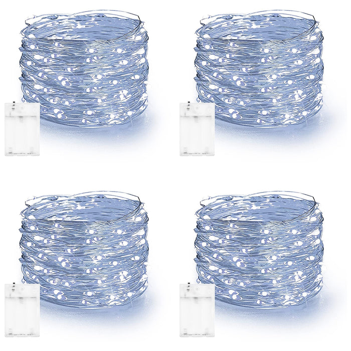 Dazzle Bright Fairy Lights Battery Operated, 4 Pack Total 80FT 240LED Silver Wire Waterproof Battery Operated String Lights, Christmas Decorations for Indoor Outdoor Bedroom Yard Decor, White