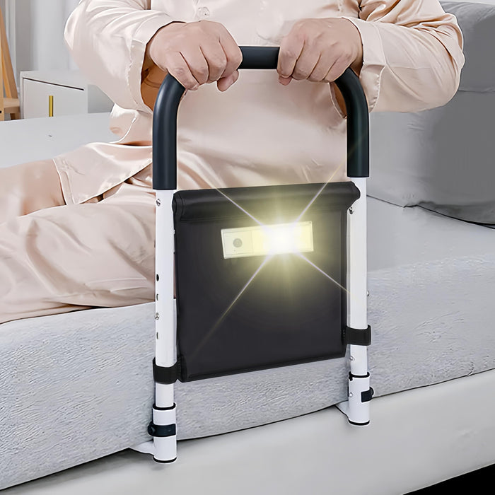 Bed Rails for Elderly Adults Safety, Bed Side Rails for Queen Bed, Medical Bed Assist Rail for Seniors with Motion Light &Storage Pocket, Height Adjustable Grab Bar Handle Fits King Twin Full Size Bed