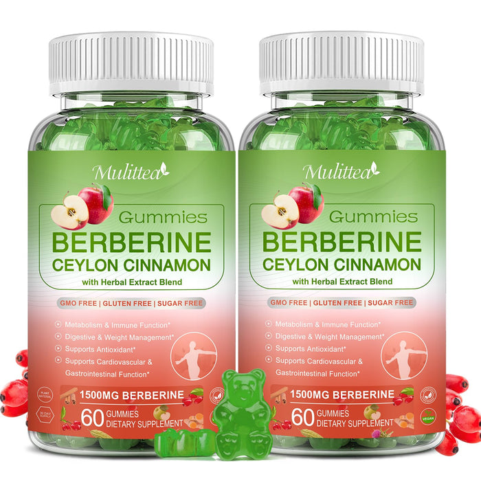 Berberine with Ceylon Cinnamon Gummies- High Potency 1500mg Plus Herbs Extracts- 10x Bioavailability for Immune System &Gastrointestinal Function- Sugar-Free Berberine HCl Supplement 120 Vegan Gummies