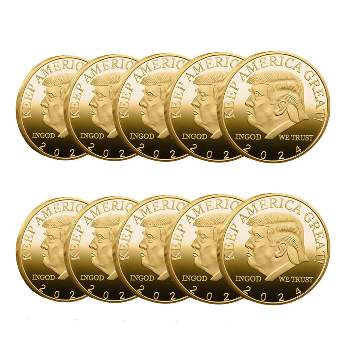 YJSD 10 Pieces Donald Trump 2024 Two Tone Gold Head Coin Silver Plated Commemorative Coin Keep America Great Challenge Coins Novelty Coin Political Gift