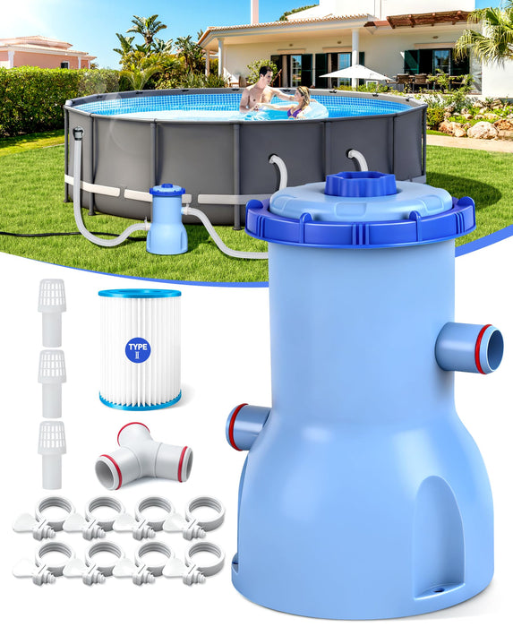 LuxBlue 2026 Improved 530 GPH Small Pool Filter Pump | ETL Certified Cartridge Filter Pump for Above Ground Pools | Water Circulation System- Quickly Remove Debris, Enhance Crystal-clear Pool Water