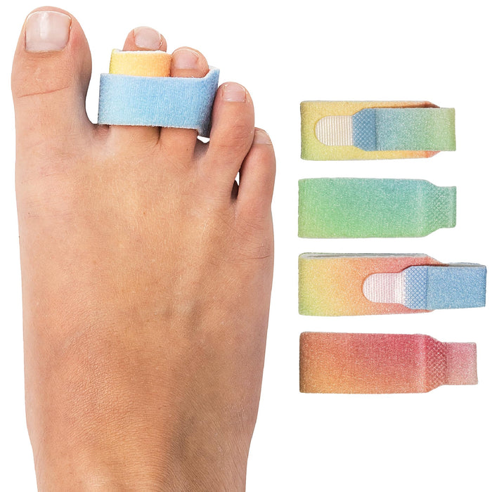 ZenToes Reusable Fabric Buddy Wraps for Broken Toes, Hammertoe Straightener, 4 Count (Original, Rainbow)