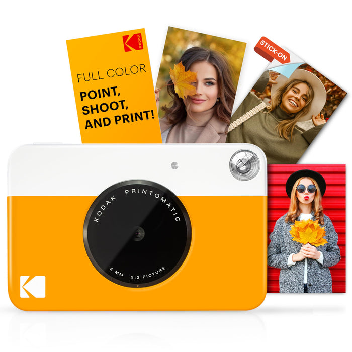 KODAK Printomatic Full-Color Instant Print Digital Camera - Colorful Photos On Zink 2x3" Sticky-Back Photo Paper - 5MP, Portable, Creative Fun Gift for Birthday, Christmas, Holiday - Yellow