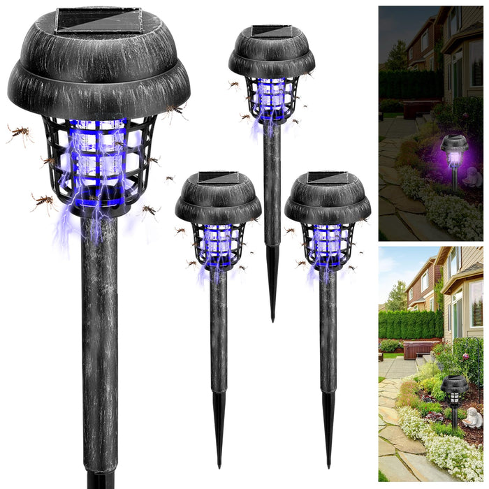 Qualirey 4 Pcs Solar Mosquito Zapper Outdoor Waterproof Solar Zapper Bug Outdoor Solar Powered Mosquito Killer Lamp Lighting Mosquito Repellent Lamp for Garden Yard Insect (Gray Bronze)