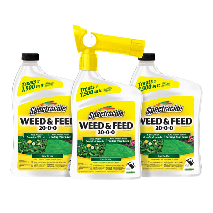 Spectracide Weed & Feed 20-0-0, 3 Count, Easy to Use QuickFlip Sprayer, Kills Weeds While Feeding Your Lawn, Kills Major Broadleaf Weeds Like Dandelion, Chickweed, Clover and Plantain
