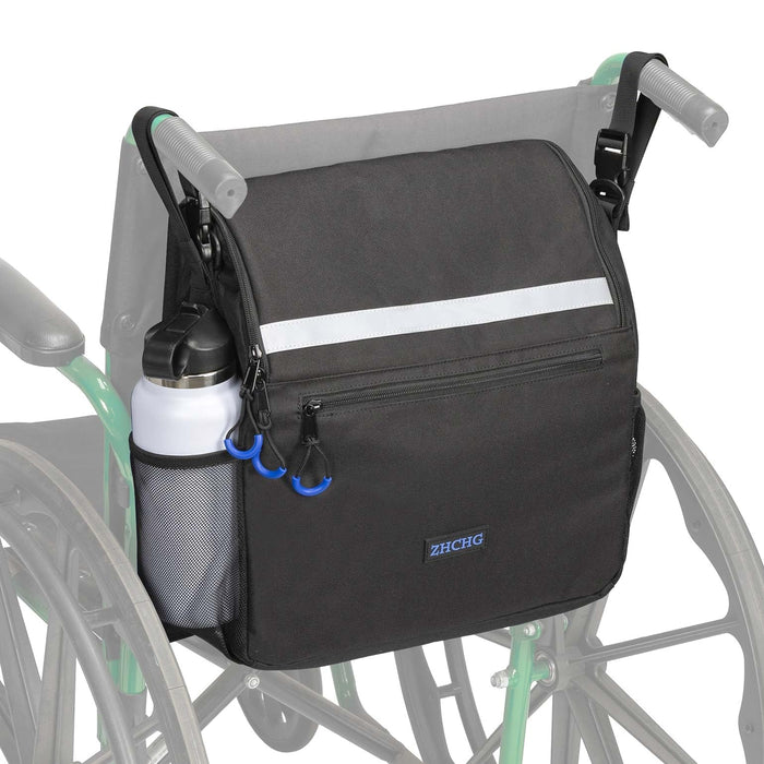 ZHCHG Wheelchair Bag, Wheelchair Backpack with Cup Holder, Wheelchair Bag to Hang on Back, Electric & Wheel Chair Accessories, Large Storage Bag for Walker Rollator