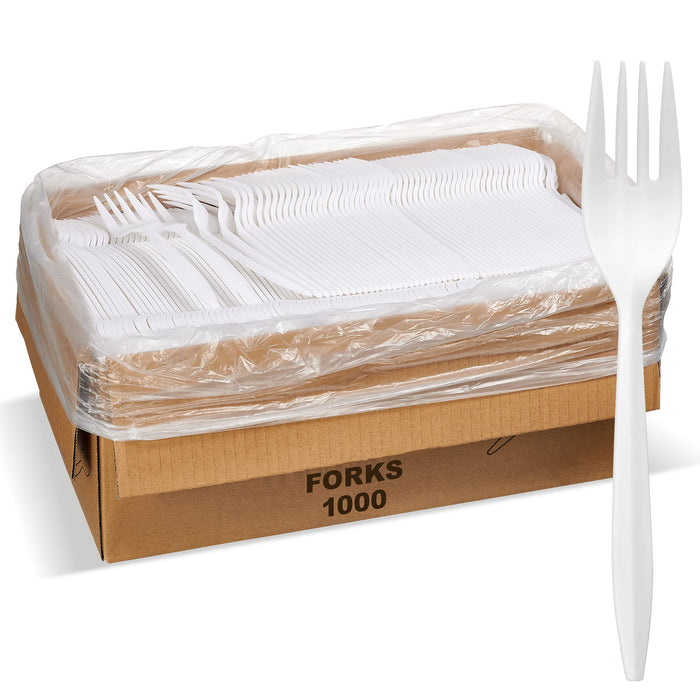 1,000 Plastic Disposable Forks Bulk White Medium Weight Disposable Silverware Plastic Cutlery Fork