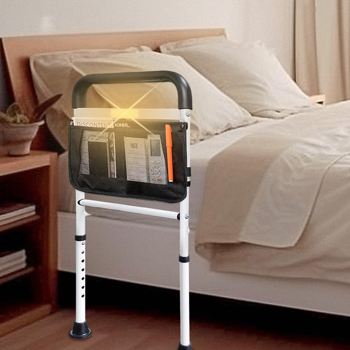 Bed Rails for Elderly Adults Safety with Motion Light Adjustable Heights Storage Pocket Assist Support Side Railing for Seniors Slides Under Bed Guard Bed Handle Bars (White with Warm Light)