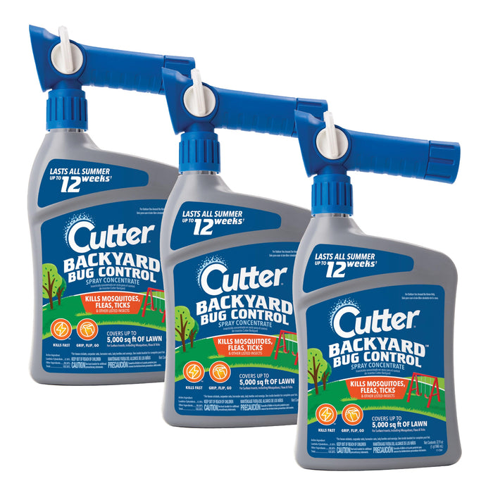 Cutter Backyard Bug Control Spray Concentrate (3 Pack), Kills Mosquitoes, Fleas & Listed Ants, 32 fl Ounce