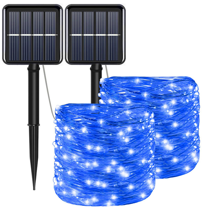 YAOZHOU Solar Christmas String Lights Blue Outdoor Waterproof 100 LED（2 Pack） 8 Modes Copper String Lights Fairy Lights for Valentine's Day Garden, Patio, Fence, Balcony, Outdoors(blue 2pcs