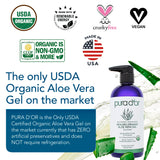 PURA D'OR 16 Oz ORGANIC Aloe Vera Gel - Unscented - All Natural - ZERO Artificial Preservatives - Deeply Hydrating & Moisturizing - Sunburn, Bug Bites, Rashes, Small Cuts, Eczema Relief - Skin & Hair