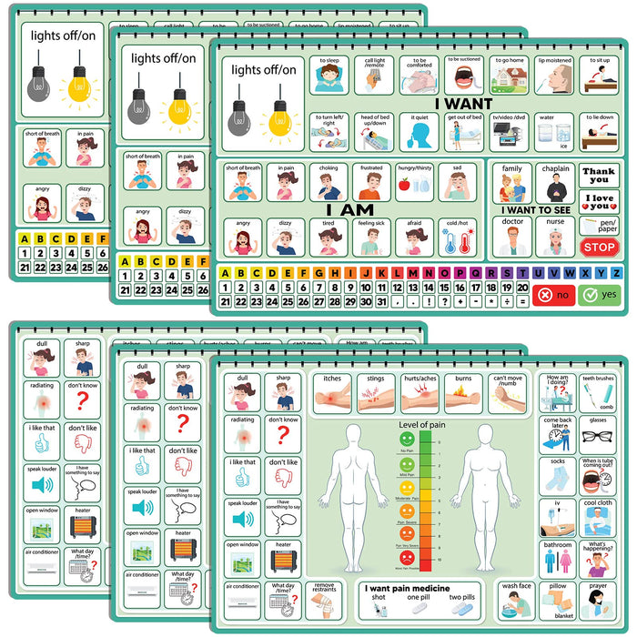 6 Pcs Communication Board for Nonverbal Adults Aphasia Communication Board Colorful Picture Symbol Communication Cards for Stroke Patients Children (Green)