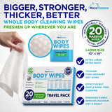 Body Wipes for Adults Bathing No Rinse 20 Count Travel Wipes - 9" x 12" Thick Cleansing Wash Wipes - Disposable Washcloths for Camping & Elderly Incontinence