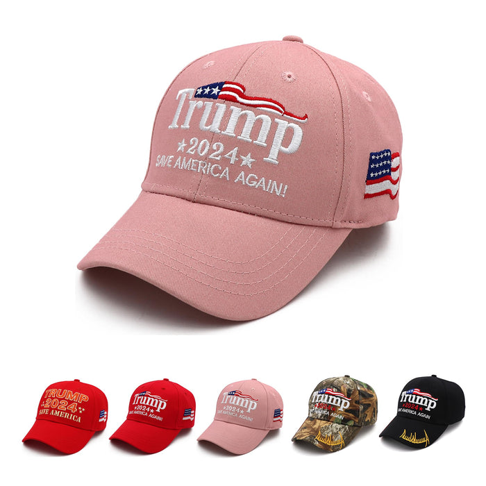 Trump 2024 Hat MAGA Hat Embroidered Save America Again Donald Trump Slogan USA Adjustable Pink Baseball Cap for Woman Men