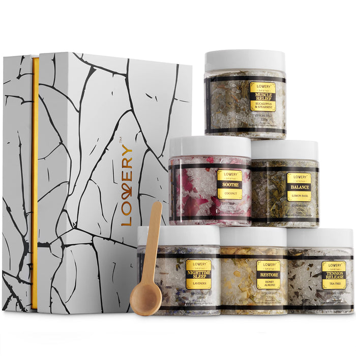 Gifts for Women Who Have Everything, Epsom Bath Salts Gift Basket Set, Relaxing Self Care Salt W/Essential Oil, Christmas Gifts for Mom, Lavender, Eucalyptus, Lemon, Coconut, Tea Tree, Honey Almond