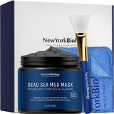 New York Biology Dead Sea Mud Mask for Face and Body with Stem Cell and Collagen – Includes Face Mask Brush Applicator and Towel - Natural Skincare Face Mask for Acne, Blackheads and Oily Skin - 4 oz