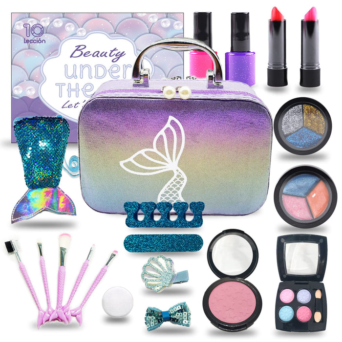 Kids Makeup Set for Girls - Non Toxic Washable Mermaid Makeup, Toys for Girls 5-7, 8-12， Mermaid Toys for Girls, Real Make Up for Little Girl，Party Gifts for Halloween Christmas Birthday