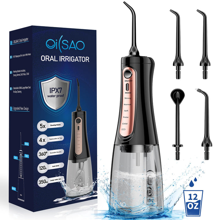 OILSAO Water Flosser Cordless,12 oz Large Tank Water Dental Flossing Professional for Teeth, Gums, Braces, Dental Care with 5 Modes 4 Tips,Rechargeable,Portable,Waterproof
