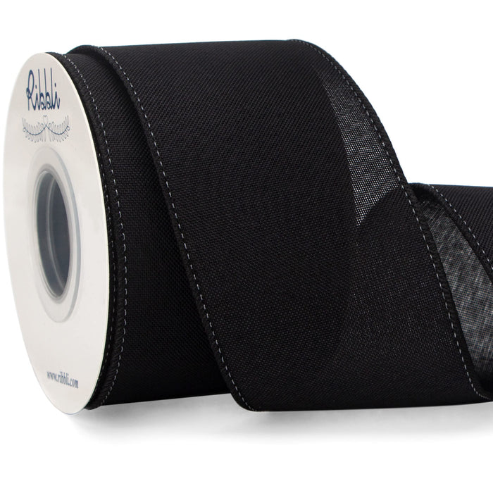 Ribbli Black Linen Wired Ribbon,2-1/2 Inch x Continuous 10 Yard, Black Burlap Wired Ribbon Rustic Ribbon for Wreaths, Big Bow Crafts,Gift Wrapping,Christmas Tree Decoration