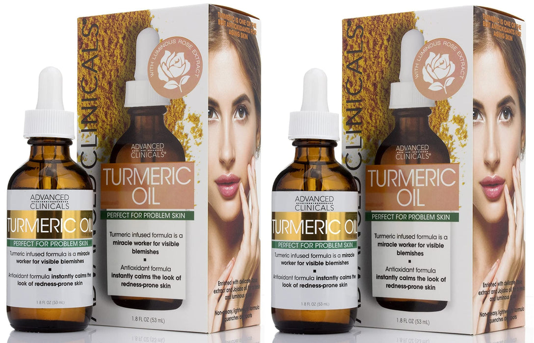 Advanced Clinicals Turmeric Oil Facial Skin Care Serum For Face. Moisturizer Skincare Formula W/Rose Extract & Jojoba Oil For Dry Skin, Redness, & Skin Blemishes, 1.8 Fl Oz (Pack of 2)