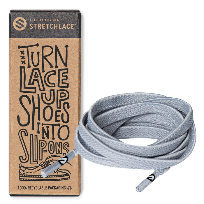 THE ORIGINAL STRETCHLACE - Flat Elastic Shoelaces, Stretch Shoe Laces for Adult Sneakers, Stylish Shoe Laces for Elderly, Kids, and People with Special Needs, Light Grey, 55in