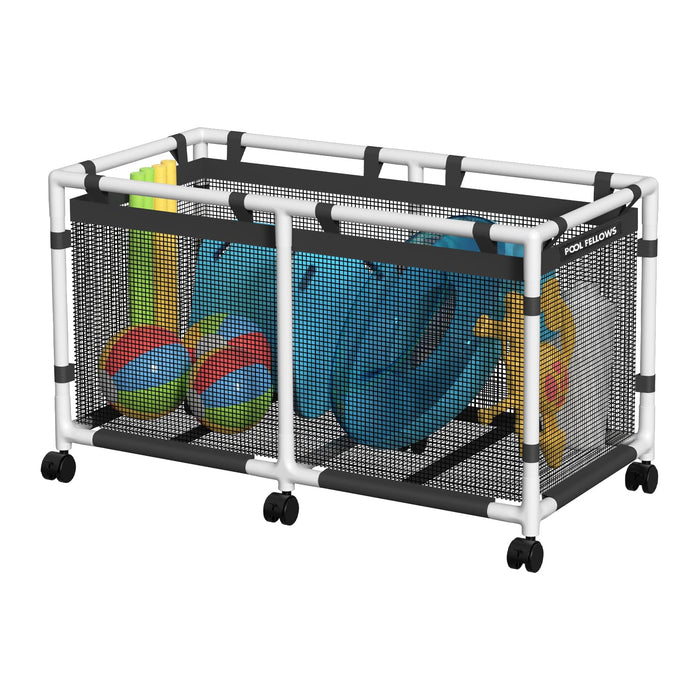 POOL FELLOWS Pool Storage Bin, 90 Gallons, Holder for Noodles, Toys, Floats, Towels, Mesh Organizer for Swimming Equipments, Mini Plus Style