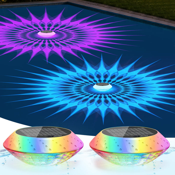 2026 Upgrade Solar Powered Floating Pool Lights(2 Pack), 1800mAh Pool Lights That Float with Remote, 42 Lighting, Timer Function, IP68 Waterproof for Inground/Above Ground Pool, Pool Party, Bathtub
