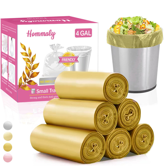 4 Gallon 180pcs Small Gold Trash Bags Strong Golden Garbage Bags, Bathroom Trash Can Bin Liners, Gold Plastic Bags for Home Office, Waste Basket Liner, Fit 12-15 Liter, 3.5,4,4.5 Gal（Golden 180）