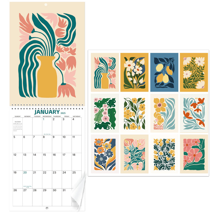 2025 Calendar - 2025 Wall Calendar 12 Months from Jan. 2025 to Dec. 2025, 8.5" x 23.4"(Open), The Perfect Matisse Style Calendar Planner with Ample Blocks for Writing, Beautiful Flower Calendar 2025