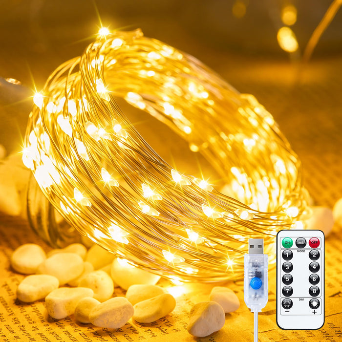 Minetom USB Fairy Lights Plug in, 66 Feet 200 LED Twinkle String Lights with Remote and Timer, Waterproof 8 Modes Starry Lights for Indoor Wreath DIY Party Wedding Christmas Decoration, Warm White