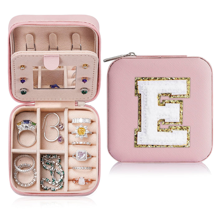 Parima Christmas Gifts for Women Teen Girls - 2024 Travel Jewelry Case Gifts Ideas, 6,7,8,9,10,11,12 Year Old Girl Birthday Gift Travel Jewelry Organizer Christmas Gifts for Daughter - Letter E, Pink