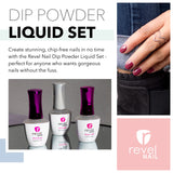 Revel Nail Dip Powder Liquid Set - Dip Powder Base Coat, Activator, Finish Gel & Gel Thinner, Dip Liquid Set, DIY Nail Kit