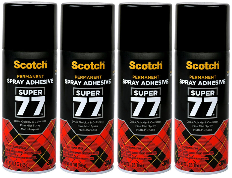 Scotch Super 77 Multipurpose Adhesive Spray, Bonds to Fabric, Cardboard, Plastic, Metal, Wood, Felt, and More, 10.7 Ounces (7716) - 4 Pack