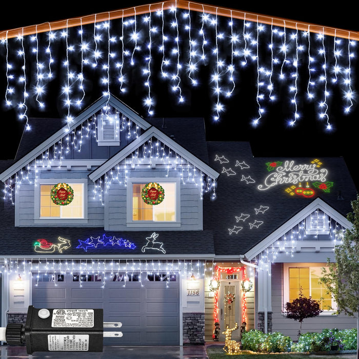 Icicle lights Outdoor - 66ft Christmas Lights with 640LED 120 Drops 8 Modes, Plug in Curtain String Lights Waterproof for Holiday Wedding Party Home Garden Bedroom Indoor Outdoor Decoration,Cool White