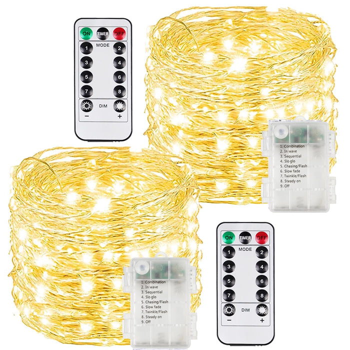 2 Pack Each 66Ft 200LED Battery Operated Fairy Lights with Remote, Waterproof Battery Christmas Twinkle Lights with Timer, String Lights for Bedroom Christmas Decorations (Warm White)