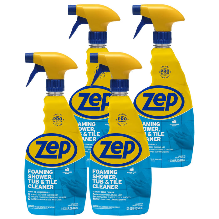 Zep Foaming Shower Tub and Tile Cleaner - 32 Ounce (Case of 4) ZUPFTT324 - No Scrub Formula, Breaks up Tough Buildup on Contact