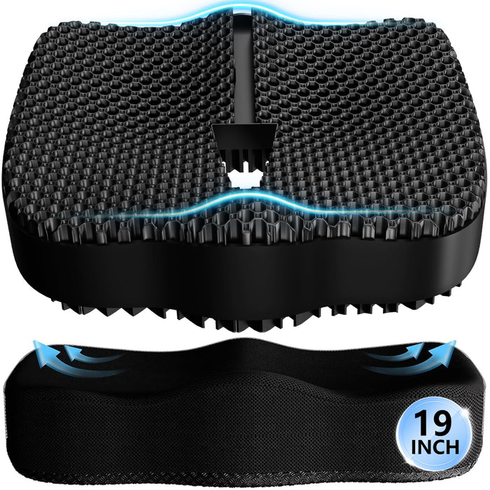 Enlarged Gel Seat Cushion 19in Super Large Thick, Gel Cushion Seat for Pressure Relief for Long Siiting, Coccyx Sciatica Pain Relief, Egg Cushion Chair Seat Pads for Wheelchair Car Office Chair