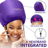 Bonnet Hair Dryer w/A Headband Integrated That Reduces Heat Around Ears & Neck - Hair Dryer Diffuser Cap for Hair Dryer Curly Hair, Speeds Up Drying Time, Deep Conditioning at Home - Large (Purple)