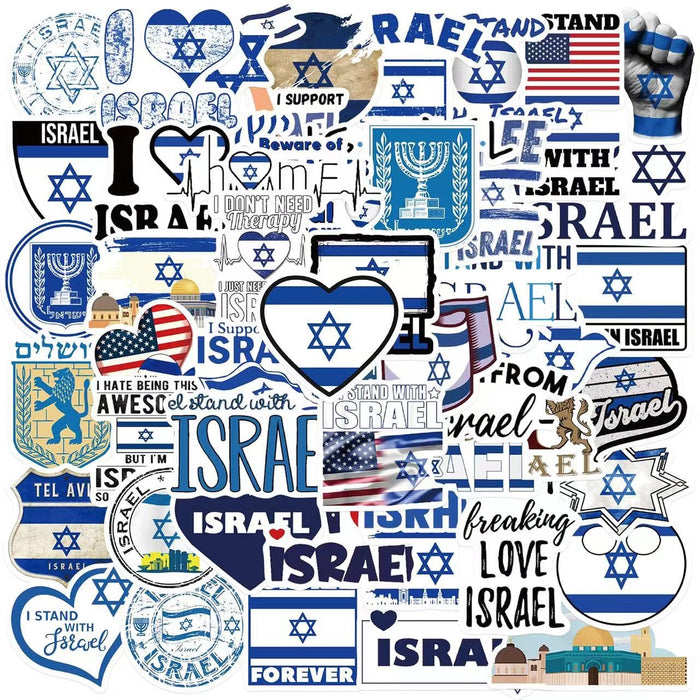 50PCS Israel Stickers,Stand with Israel Stickers,Israel Flags Decal,Waterproof vinyl Israel Stickers for Bumper Water bottle Car Decal.