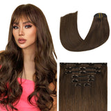 Aison Medium Brown Clip in Hair Extensions Real Human Hair 70G 100% Remy Human Hair Clip in Extensions Soft Silky Straight 7pcs 16clips One Pack 18 Inch Brown Hair Extensions